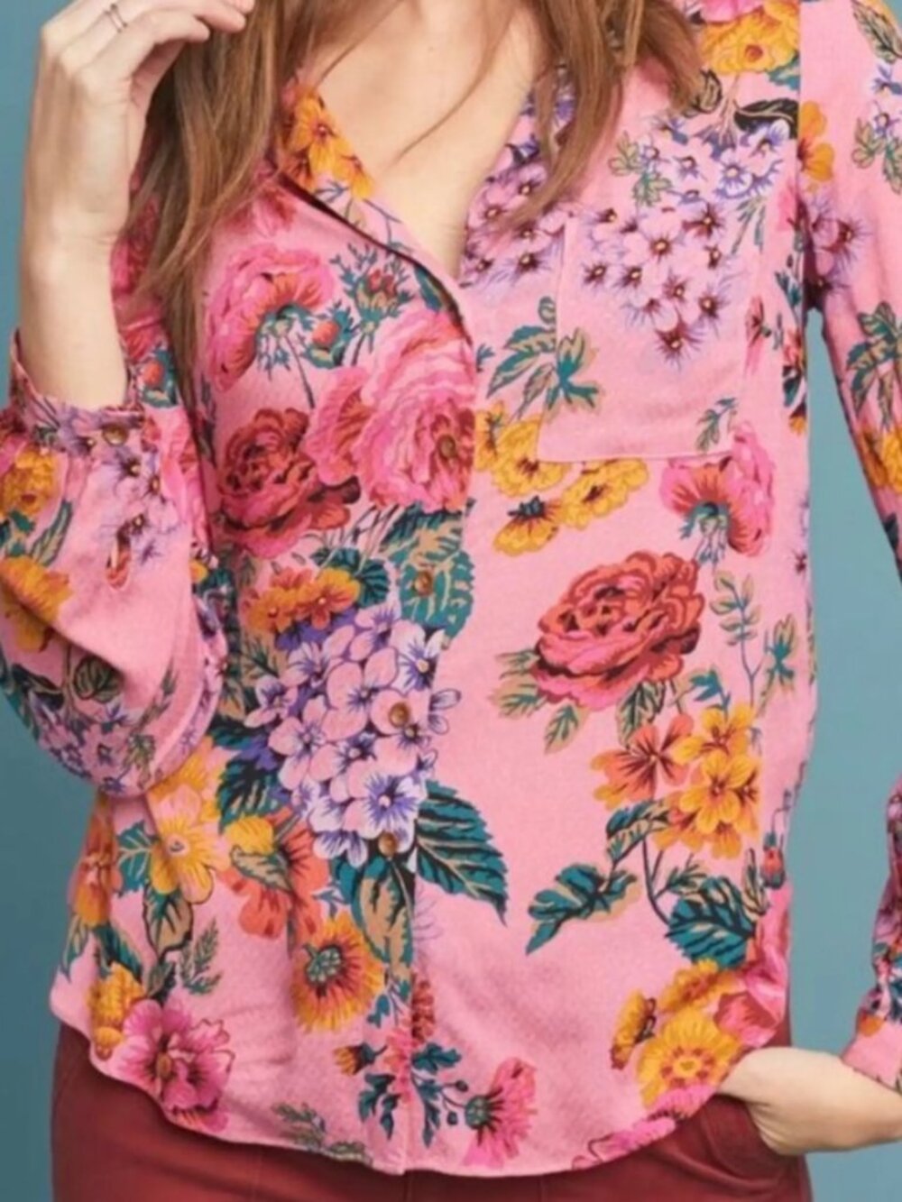 Anthropologie x Meave Pink Floral Button Down Top Size US 2 - Picture 6 of 7